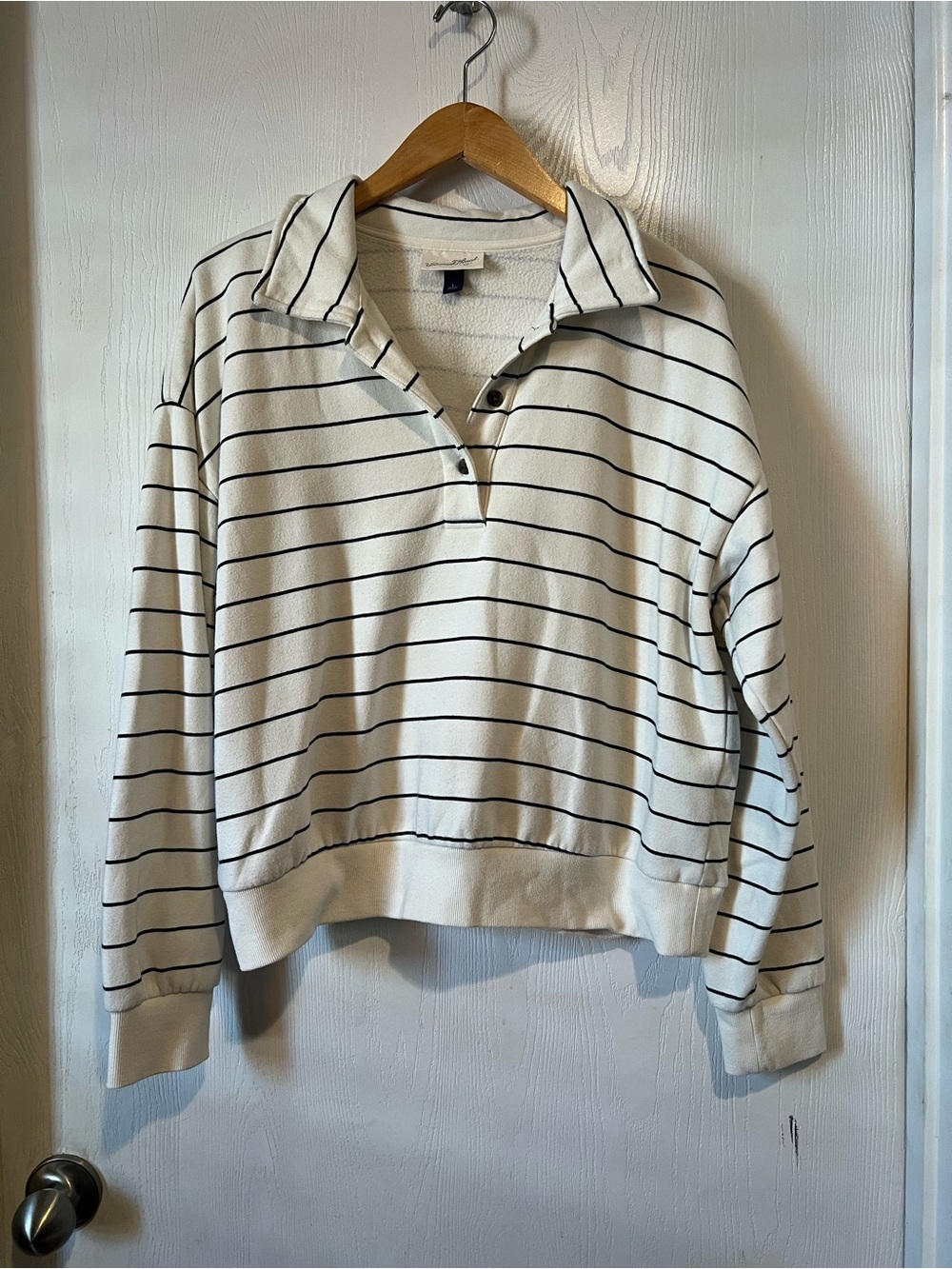Universal thread striped Polo Pullover Sweatshirt Relaxed Fit women Sz large